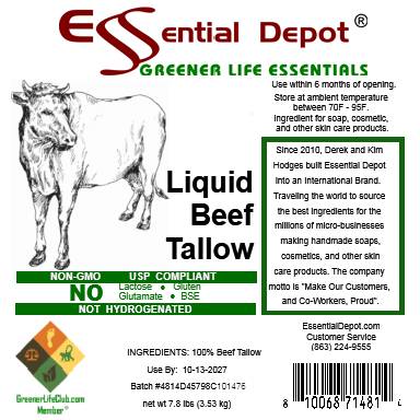 LIQUID Beef Tallow - TallowCUBE - 4 x 7.8 lb jugs - FOOD GRADE - for soap and skin care products)