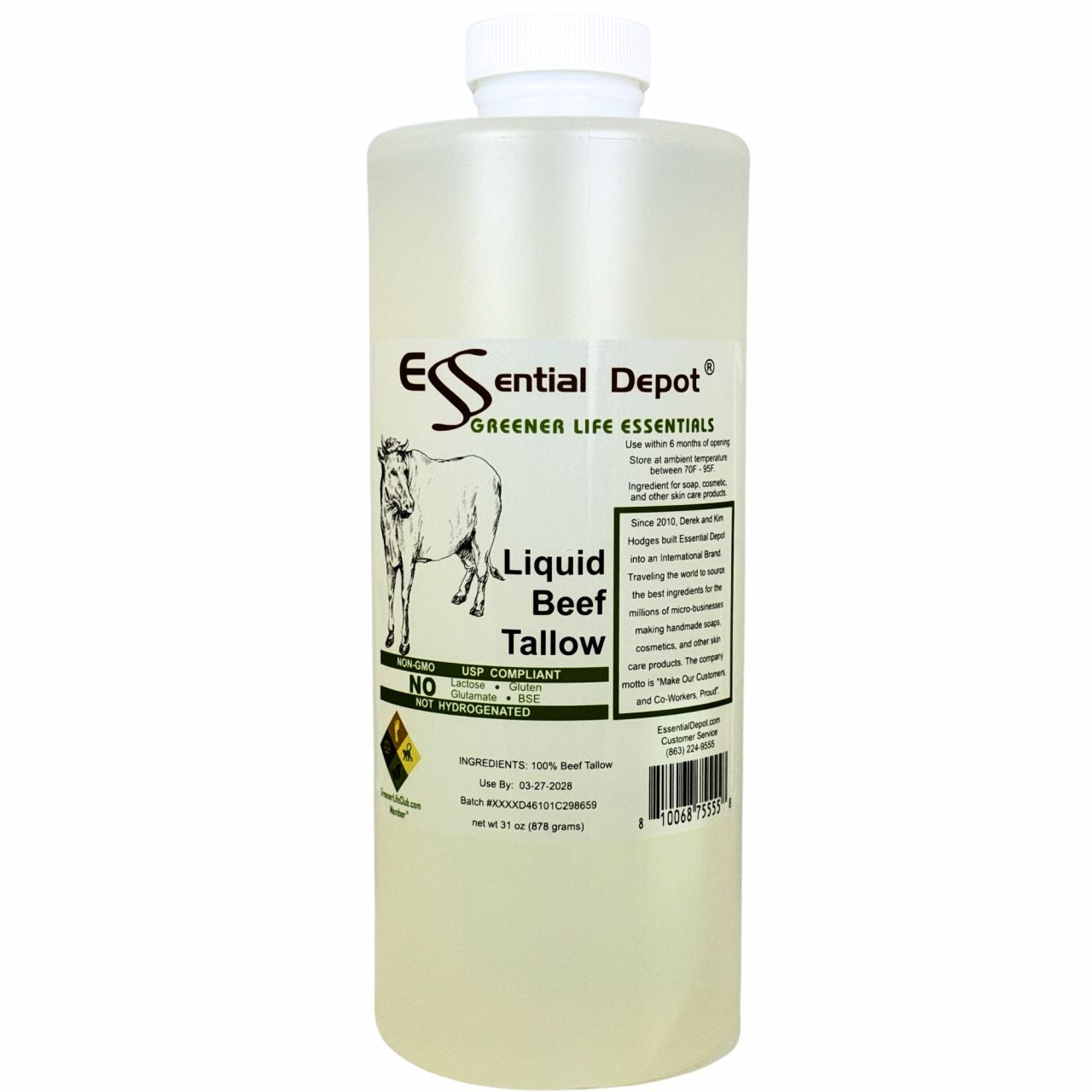 LIQUID Beef Tallow - Quart - 31 oz nt wt - FOOD GRADE - No Additives - for soap and skin care products