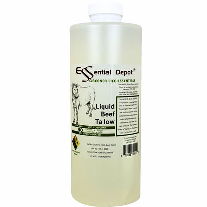 LIQUID Beef Tallow - Quart - 31 oz nt wt - FOOD GRADE - No Additives - for soap and skin care products