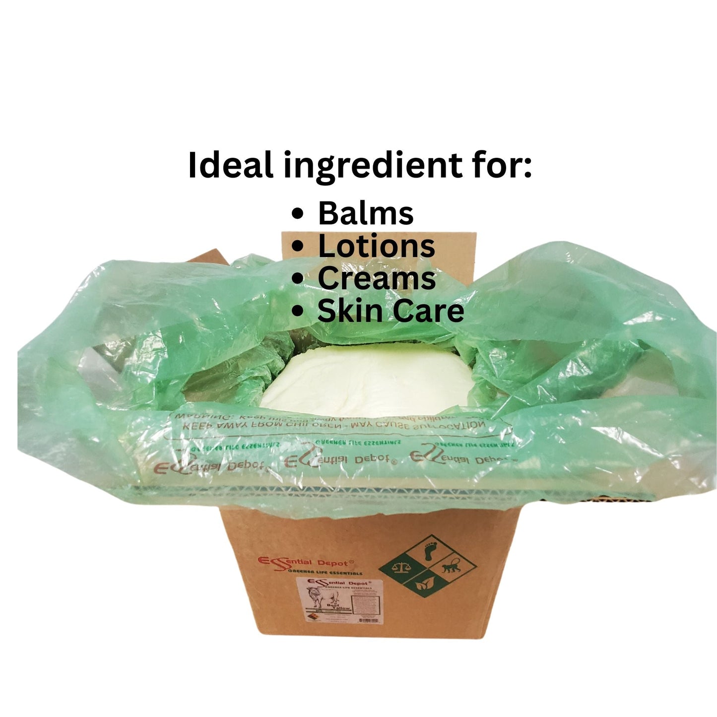 Beef Tallow - GRASS FED - 50 lbs in poly bag in box - FOOD GRADE