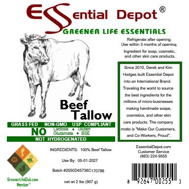 Beef Tallow - 1 Quart (32 oz) - GRASS FED - Not Hydrogenated - Non-GMO  - FREE US SHIPPING