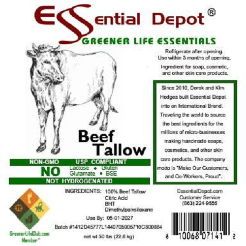 Beef Tallow - Perfectly Engineered for Soap - 50 lbs in poly bag in box - FOOD GRADE