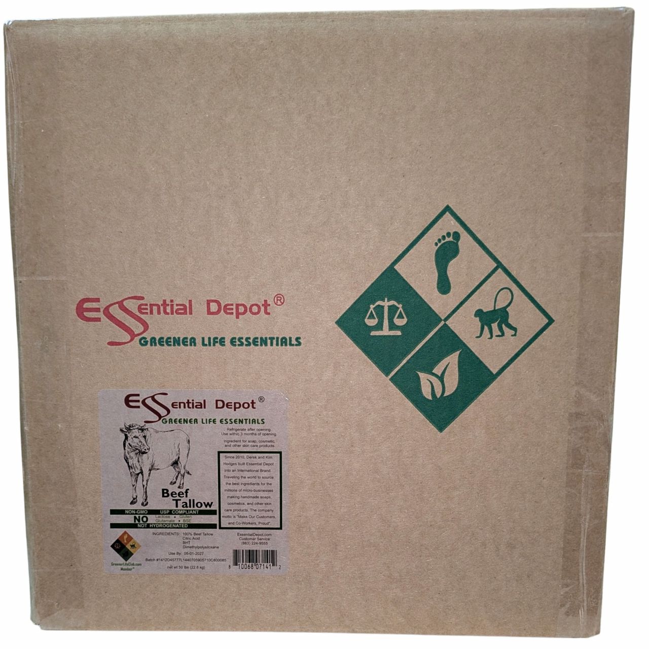 Beef Tallow - Perfectly Engineered for Soap - 50 lbs in poly bag in box - FOOD GRADE