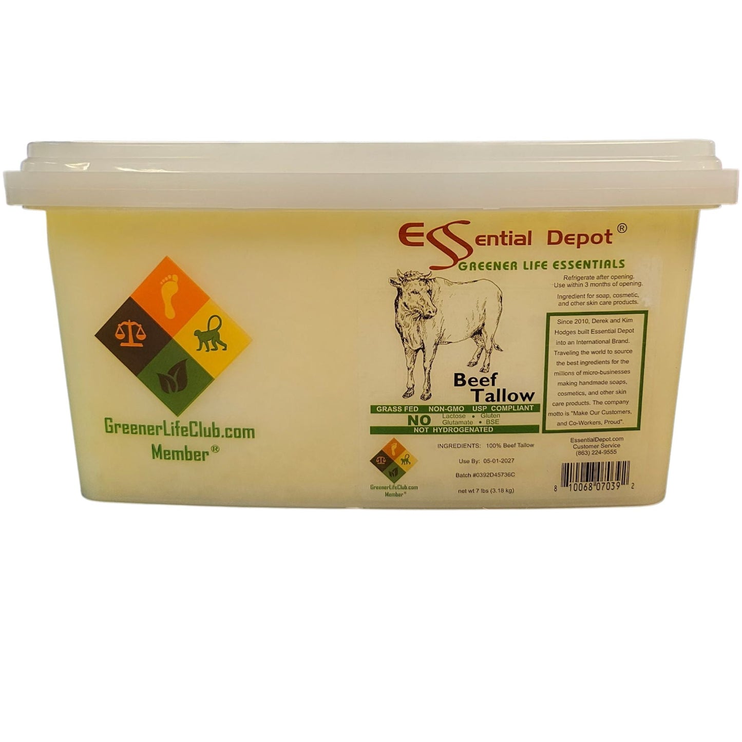 Beef Tallow - 7 lbs in GLC Box - GRASS FED - FOOD GRADE